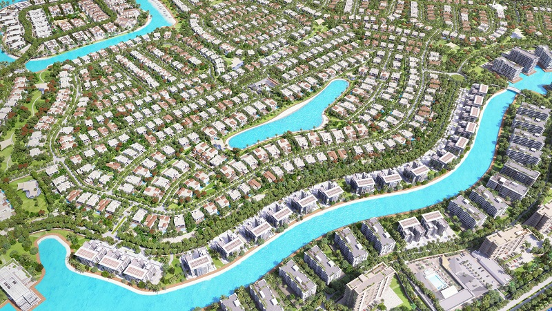 Aerial view of residentials areas in the MBR City in Dubai